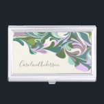 Caja Para Tarjetas De Visita Mármol abstracto en morado y verde personalizado<br><div class="desc">Mármol abstracto en caso de tarjeta de visita personalizada púrpura y verde</div>