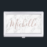 Caja Para Tarjetas De Visita Mármol blanco moderno de la tipografía color de<br><div class="desc">Tenedor de mármol blanco moderno de la tarjeta de visita de la tipografía color de rosa del oro.</div>
