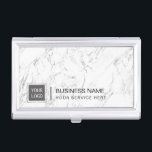 Caja Para Tarjetas De Visita Mármol blanco moderno del logotipo de encargo<br><div class="desc">Tenedor de mármol blanco moderno de la tarjeta de visita del logotipo de encargo corporativo.</div>