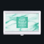Caja Para Tarjetas De Visita Mármol de Alabastro Turquesa elegante profesional<br><div class="desc">Clásica elegancia en este marco de mármol de alabastro azul turquesa y blanco,  con una combinación de tonos cuadrados reflexivos. Se muestra aquí como un tema de peluquería,  este diseño funciona bien para muchas profesiones y tipos de negocios,  tanto masculinos como femeninos.</div>