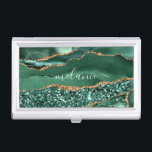 Caja Para Tarjetas De Visita Mármol dorado verde Su nombre Caso de tarjeta de v<br><div class="desc">Casos de tarjeta de visita con Agate Green Gold Purpurina Geode Marble Custom Name Emerald Sparkle Personalizado Cumpleaños - Aniversario o Regalo Boda / Proveedor - Añadir su nombre - Texto o Eliminar - Hacer su regalo especial para Fundas de coches de negocios - Redimensionar y mover o eliminar y...</div>