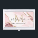 Caja Para Tarjetas De Visita Moda Rubor Purpurina de oro rosado Marble Agate Mo<br><div class="desc">Moderna Moda elegante Rubor Purpurina de oro rosa Marble Agate Monograma tarjeta de visita</div>
