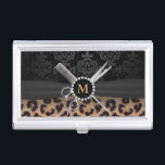 Caja Para Tarjetas De Visita Moderno monograma Elegante Leopardo Imprimir estil<br><div class="desc">Soporte moderno Monograma Elegante Leopardo Imprimir Cabello Estilista de tarjetas de visita.</div>