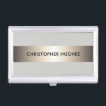 Caja Para Tarjetas De Visita Moderno y elegante Faux Copper Stripe Gray Consult<br><div class="desc">Soporte moderno para tarjeta de personalizable de negocios con franja de cobre falsa y fondo gris claro. Diseño elegante,  perfecto para consultores,  profesionales de arquitectura o de construcción.</div>