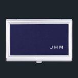 Caja Para Tarjetas De Visita Monograma clásico blanco y naval profesional<br><div class="desc">El portatarjetas profesionales presenta un diseño minimalista elegante en una paleta de colores azul marino y blanco. Las iniciales del monograma del personalizado se presentan en un fondo negro simple; se colocan en la esquina inferior derecha. Mostrado con las iniciales personalizadas de monograma en un sencillo y moderno tipo de...</div>