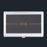 Caja Para Tarjetas De Visita Monograma color de rosa del oro y del carbón de<br><div class="desc">Caja elegante de la tarjeta de visita en oro gris oscuro y color de rosa.</div>