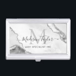 Caja Para Tarjetas De Visita Monograma de acidez de mármol Purpurina gris plate<br><div class="desc">Moderna y elegante Moda Purpurina gris plateado Agate de mármol Monograma tarjeta de visita</div>
