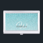 Caja Para Tarjetas De Visita Monograma de nombre de sonido Purpurina azul perso<br><div class="desc">Moda de diseño purpurina azul falso con efecto sombrío, el purpurina azul se desvanece sobre un fondo blanco. Puede personalizar este elegante funda portátil con su nombre y monograma u otro texto. Funda de tarjetas de visita de regalo personalizado perfecto. Diseñado exclusivamente para usted por Happy Dolphin Studio. Si necesita...</div>