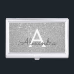 Caja Para Tarjetas De Visita Monograma de plata del purpurina y de la chispa<br><div class="desc">Falso tenedor elegante de plata de la tarjeta de visita del monograma del purpurina y de la chispa. Este tenedor de la tarjeta de visita se puede modificar para requisitos particulares para incluir su inicial y nombre.</div>