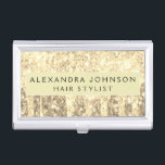 Caja Para Tarjetas De Visita Monograma de Purpurina de oro y espuma<br><div class="desc">Purpurina Gold Faux Dripping y Sparkle Elegant Girly Business Card. Este titular de tarjeta de visita puede ser personalizado para incluir su nombre y apellido.</div>
