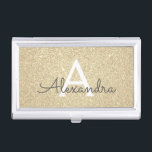 Caja Para Tarjetas De Visita Monograma de Purpurina de oro y espuma<br><div class="desc">Purpurina Gold Faux y Sparkle Elegant Monograma titular de la tarjeta de visita. Este titular de tarjeta de visita puede ser personalizado para incluir su nombre inicial y su nombre.</div>