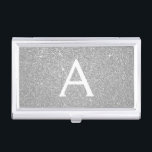 Caja Para Tarjetas De Visita Monograma de Purpurina plateado y espárragos<br><div class="desc">Purpurina de Faux Plata y Sparkle Elegant Monograma titular de la tarjeta de visita. Este titular de tarjeta de visita puede ser personalizado para incluir su nombre inicial y su nombre.</div>
