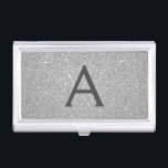 Caja Para Tarjetas De Visita Monograma de Purpurina plateado y espárragos<br><div class="desc">Purpurina de Faux Plata y Sparkle Elegant Monograma titular de la tarjeta de visita. Este titular de tarjeta de visita puede ser personalizado para incluir su nombre inicial y su nombre.</div>