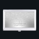 Caja Para Tarjetas De Visita Monograma de Relieve metalizado metálico oscuro pu<br><div class="desc">Monograma de Relieve metalizado metálico oscuro purpurina plateado</div>