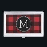 Caja Para Tarjetas De Visita Monograma del patrón de patrón de búfalo rojo y ne<br><div class="desc">Un diseño robusto y masculino con un área para monogramas. Un patrón clásico y tradicional que ha existido durante años. Si necesita ajustar la ilustración o cambiar el tipo de letra, puede hacer clic en el área personalizar. Esto le llevará a la herramienta de diseño donde puede hacer muchos cambios....</div>