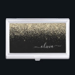 Caja Para Tarjetas De Visita Monograma del Purpurina negro dorado Nombre de la<br><div class="desc">Titular de la tarjeta de visita de un Monograma de Purpurina de esparkle negro y dorado. Esto hace que el dulce perfecto cumpleaños 16,  boda,  ducha de novia,  aniversario,  ducha de bebé o fiesta de soltera sea regalo para alguien que ama el lujo glam y los estilos de moda.</div>