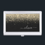 Caja Para Tarjetas De Visita Monograma del Purpurina negro dorado Nombre de la<br><div class="desc">Titular de la tarjeta de visita de un Monograma de Purpurina de esparkle negro y dorado. Esto hace que el dulce perfecto cumpleaños 16,  boda,  ducha de novia,  aniversario,  ducha de bebé o fiesta de soltera sea regalo para alguien que ama el lujo glam y los estilos de moda.</div>