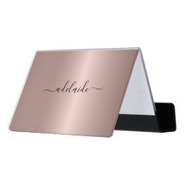 Caja Para Tarjetas De Visita Monograma elegante con estilo de pelo dorado Rosa