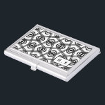 Caja Para Tarjetas De Visita Monograma geométrico blanco y negro fresco del<br><div class="desc">Tenedor modelado swirly geométrico blanco y negro de la tarjeta de visita con el monograma moderno.</div>