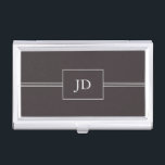 Caja Para Tarjetas De Visita Monograma gris oscuro simple y elegante<br><div class="desc">Elegante titular de tarjeta de visita con líneas y rectángulo. Puede agregar su monograma o nombre.</div>