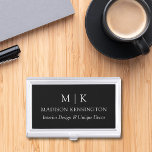 Caja Para Tarjetas De Visita Monograma minimalista en blanco y negro o logotipo<br><div class="desc">Estuche moderno para tarjetas de visita Minimalista. Blanco y negro o elige tus colores personalizados. Blanco y negro o elige tus colores personalizados. Perfecto para pequeñas empresas, marcas de empresas, autónomos, consultores, vendedores en línea y más. Fácil de personalizar con sus iniciales de monograma, nombre comercial e información, título de...</div>