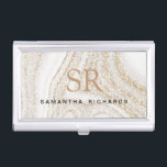 Caja Para Tarjetas De Visita Monograma purpurina de oro de mármol blanco de mod<br><div class="desc">Moda moderna purpurina de oro de mármol blanco monograma funda de tarjeta de visita</div>