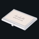 Caja Para Tarjetas De Visita Monograma Rubor Pink | Femeninas Minimalistas mode<br><div class="desc">Un diseño de monograma personalizado sencillo y elegante, con una tipografía de escritura manuscrita minimalista moderna, emparejada con una tipografía de bloques en negro sobre un elegante fondo rosa pastel. El nombre del monograma se puede personalizar fácilmente para hacer un diseño tan único como usted! El regalo o accesorio perfectamente...</div>
