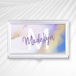 Caja Para Tarjetas De Visita Morado acuarela Abstract Girly Luxury Monograma<br><div class="desc">Personaliza fácilmente este estilo glamoroso de pintura de acuarela lila abstracta y el fondo falso de pulverización dorada con tus detalles personalizados.</div>