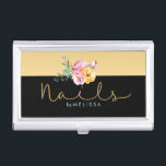 Caja Para Tarjetas De Visita Nails Typography Gold Purpurina Floral Bouquet<br><div class="desc">Elegante diseño geométrico negro y dorado con ramo floral colorido y Nails-Typography en purpurina dorado de escritura moderna.</div>