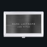 Caja Para Tarjetas De Visita Negocio moderno del Relieve metalizado metálico<br><div class="desc">Tenedor minimalista metálico de la tarjeta de visita del acero inoxidable del Relieve metalizado negro con la tipografía indicada con letras blanca de la firma de la escritura para el monograma. Los tenedores metalizado de la tarjeta de visita del Relieve metalizado se pueden modificar para requisitos particulares con su nombre....</div>