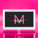 Caja Para Tarjetas De Visita Nombra de Monograma del guión moderno rosado calie<br><div class="desc">Haga una declaración profesional con nuestro estuche de tarjetas de visita de Monograma Hoteado Moderno Script Girly. Este funda elegante y elegante presenta un diseño llamativo de color rosa intenso, personalizado con su nombre en un guión moderno y elegante para una moda y un toque personalizado. Perfecto para transportar y...</div>