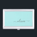 Caja Para Tarjetas De Visita Nombre de Monograma del Guión Azul Verde azulado M<br><div class="desc">Titular de la tarjeta de visita Aqua Blue Verde azulado Simple Script Monograma Nombre. Esto hace que el dulce perfecto cumpleaños 16,  boda,  ducha de novia,  aniversario,  ducha de bebé o fiesta de soltera sea regalo para alguien que ama el lujo glam y los estilos de moda.</div>