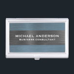 Caja Para Tarjetas De Visita Nombre de monograma metálico de metal cepillado az<br><div class="desc">Un clásico soporte de tarjeta de negocios personalizado metalizado cepillado azul marino. Coordenadas con otros suministros de oficina,  incluidos carpetas,  cuadernos y bolígrafos. Diseñado para ti por Blackberry Boulevard.</div>