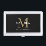 Caja Para Tarjetas De Visita Nombre personalizado Monograma negro<br><div class="desc">Crea tu propia cartera funda de tarjetas de visita redondeada negra personalizada con tu nombre y monograma personalizados.</div>