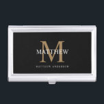 Caja Para Tarjetas De Visita Nombre personalizado Monograma negro<br><div class="desc">Crea tu propia cartera funda de tarjetas de visita redondeada negra personalizada con tu nombre y monograma personalizados.</div>
