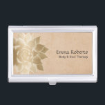Caja Para Tarjetas De Visita Oro elegante Lotus de la terapia del masaje del<br><div class="desc">Tenedor elegante de la tarjeta de visita de Lotus del oro de la terapia del masaje del vintage.</div>