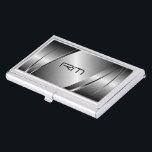 Caja Para Tarjetas De Visita Patrón de acero inoxidable de aspecto metálico gri<br><div class="desc">Tonos oscuros de plata brillante aspecto metálico,  patrón de acero inoxidable plantilla de tarjeta de negocios. Disponible en otros productos. Iniciales personalizados al frente.</div>