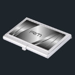 Caja Para Tarjetas De Visita Patrón de acero inoxidable de aspecto metálico gri<br><div class="desc">Tonos oscuros de plata brillante aspecto metálico,  patrón de acero inoxidable plantilla de tarjeta de negocios. Disponible en otros productos. Iniciales personalizados al frente.</div>