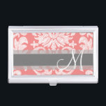 Caja Para Tarjetas De Visita Patrón de Damasco de encaje moderno - Coral y gris<br><div class="desc">damascos florales de moda y femeninos con colores populares. El damasco tiene un aspecto de pizarra.</div>