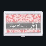 Caja Para Tarjetas De Visita Patrón de Damasco de encaje moderno - Coral y gris<br><div class="desc">damascos florales de moda y femeninos con colores populares. El damasco tiene un aspecto de pizarra.</div>