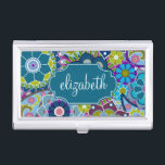 Caja Para Tarjetas De Visita Patrón floral funky con nombre personalizado<br><div class="desc">Diseño moderno y elegante para cualquier mujer o profesional. Un diseño bonito y de moda para las mujeres. Si necesita mover las cosas,  haga clic en el personalizar de este botón para hacer cambios.</div>