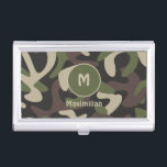 Caja Para Tarjetas De Visita Personalizado de patrón marrón verde de camuflaje<br><div class="desc">El estuche de la tarjeta de visita del Personalizado del patrón verde marrón del camuflaje militar tiene un aspecto militar estupendo para los que han servido a nuestro país o al igual que el aspecto de camuflaje. Personaliza con tu inicial o como regalo a esa persona especial en tu vida....</div>
