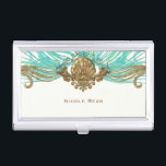 Caja Para Tarjetas De Visita Personalizado elegante de la Shell Glam Beach de o<br><div class="desc">Dorado y Verde azulado Shell Glam Beach Elegante Personalizado titular de la tarjeta de visita. Tarjetas de visita coincidentes disponibles.</div>