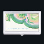 Caja Para Tarjetas De Visita Personalizado Elegante Moderno Resumen Arte Verde<br><div class="desc">Disfrute de una elegante y moderna impresión con este elegante y moderno funda de tarjetas de visita. Con un diseño vibrante y abstracto en exuberantes tonos verdes y pastel, este funda añade un toque de creatividad y profesionalidad a sus necesidades diarias. Personalizado con tu nombre, es perfecto para mantener tus...</div>