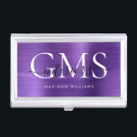Caja Para Tarjetas De Visita Pincel púrpura oscuro moderno Metalizado 3 guión d<br><div class="desc">Estuche moderno elegante oscuro morado cepillado Metalizado Monograma Script Tarjeta de visita</div>