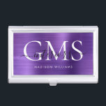 Caja Para Tarjetas De Visita Pincel púrpura oscuro moderno Metalizado 3 guión d<br><div class="desc">Estuche moderno elegante oscuro morado cepillado Metalizado Monograma Script Tarjeta de visita</div>