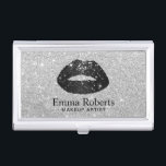 Caja Para Tarjetas De Visita Plata moderna de los labios del purpurina del<br><div class="desc">Tenedor de plata moderno de la tarjeta de visita del salón de belleza de los labios del purpurina del negro del artista de maquillaje.</div>