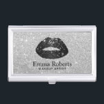 Caja Para Tarjetas De Visita Plata moderna de los labios del purpurina del<br><div class="desc">Tenedor de plata moderno de la tarjeta de visita del salón de belleza de los labios del purpurina del negro del artista de maquillaje.</div>