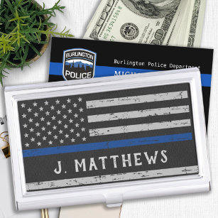 Caja Para Tarjetas De Visita Policía de Línea Azul delgada personalizada