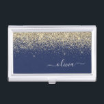 Caja Para Tarjetas De Visita Purpurina azul de la marina de oro guión Monograma<br><div class="desc">Titular de la tarjeta de visita de los Purpurinas de la bandera azul y oro de la Marina. Esto hace que el dulce perfecto cumpleaños 16, boda, ducha de novia, aniversario, ducha de bebé o fiesta de soltera sea regalo para alguien que ama el lujo glam y los estilos de...</div>